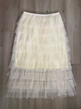 Ebossy Ivory Tiered Tulle Midi Skirt Romantic Balletcore